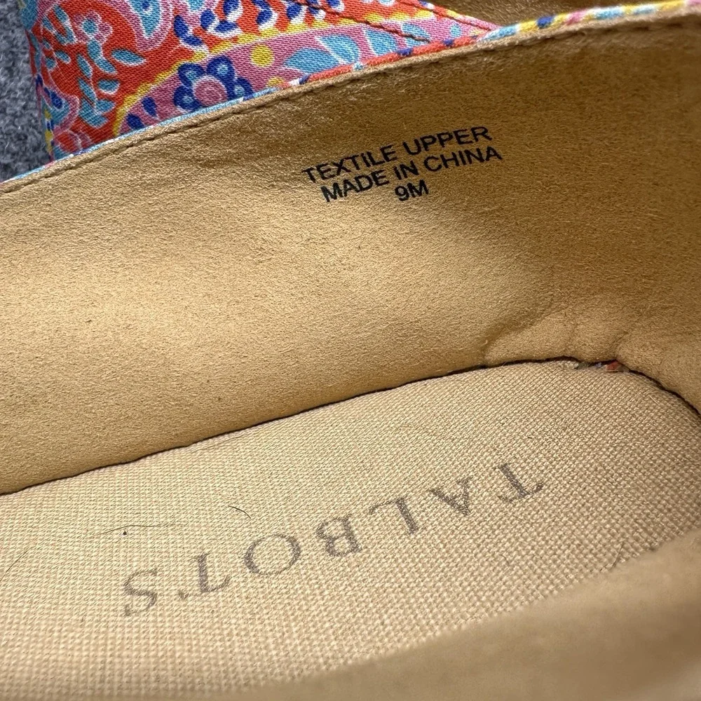 Talbots Espadrille Flats Womens 9M Orange Paisley Floral Bow Slip On Boho Summer